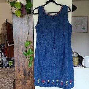 VINTAGE Christoper & Banks Embroidered Denim Dress